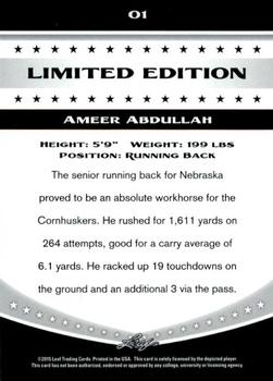2015 Leaf Draft Limited Edition #1 Ameer Abdullah Back