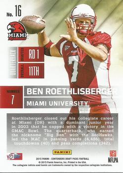 2015 Panini Contenders Draft Picks #16 Ben Roethlisberger Back