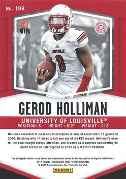 2015 Panini Prizm Collegiate Draft Picks #189 Gerod Holliman Back