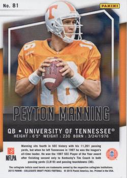 2015 Panini Prizm Collegiate Draft Picks #81 Peyton Manning Back