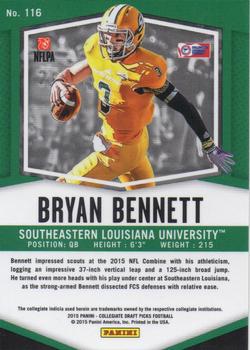 2015 Panini Prizm Collegiate Draft Picks #116 Bryan Bennett Back
