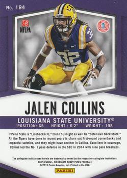 2015 Panini Prizm Collegiate Draft Picks #194 Jalen Collins Back