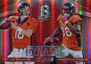2014 Panini Spectra - Dynamic Duos Prizms Red #18 Demaryius Thomas / Peyton Manning Front