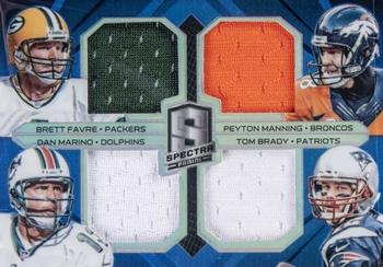 2014 Panini Spectra - Quad Jerseys Prizms Blue #QJ-PY Brett Favre / Dan Marino / Peyton Manning / Tom Brady Front