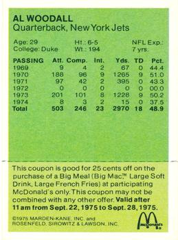 1975 McDonald's Quarterbacks #NNO Al Woodall Back