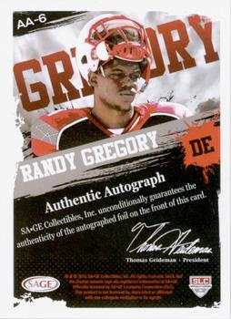 2015 SAGE HIT - Artistry Autographs #AA-6 Randy Gregory Back