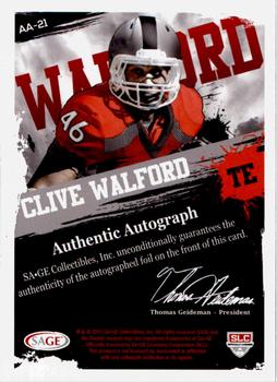 2015 SAGE HIT - Artistry Autographs #AA-21 Clive Walford Back