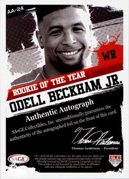 2015 SAGE HIT - Artistry Autographs #AA-24 Odell Beckham Jr. Back