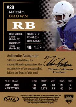 2015 SAGE HIT - Autographs Red #A28 Malcolm Brown Back