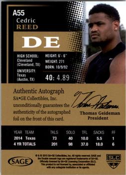 2015 SAGE HIT - Autographs Red #A55 Cedric Reed Back