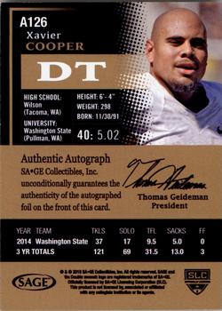 2015 SAGE HIT - Autographs Red #A126 Xavier Cooper Back