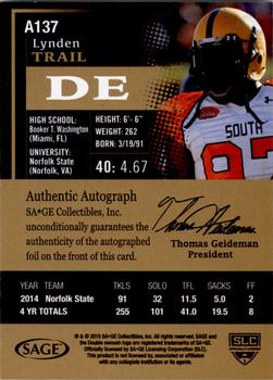2015 SAGE HIT - Autographs Red #A137 Lynden Trail Back