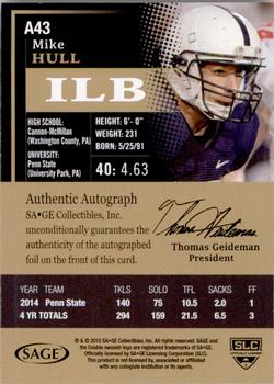 2015 SAGE HIT - Autographs Black #A43 Mike Hull Back