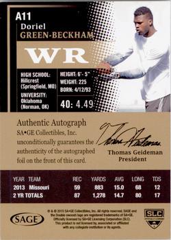 2015 SAGE HIT - Autographs Gold #A11 Dorial Green-Beckham Back