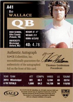 2015 SAGE HIT - Autographs Gold #A41 Bo Wallace Back
