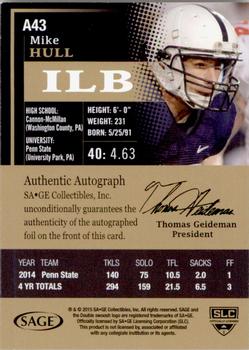 2015 SAGE HIT - Autographs Gold #A43 Mike Hull Back