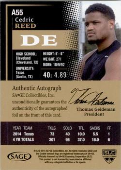 2015 SAGE HIT - Autographs Gold #A55 Cedric Reed Back