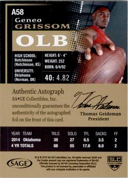 2015 SAGE HIT - Autographs Gold #A58 Geneo Grissom Back
