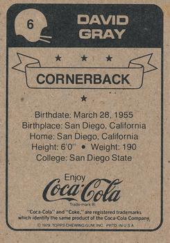 1979 Coca-Cola New Orleans Saints #6 David Gray Back