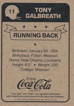 1979 Coca-Cola New Orleans Saints #11 Tony Galbreath Back