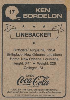 1979 Coca-Cola New Orleans Saints #17 Ken Bordelon Back