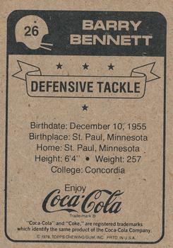 1979 Coca-Cola New Orleans Saints #26 Barry Bennett Back