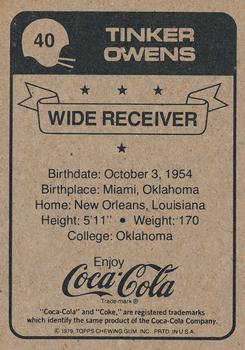 1979 Coca-Cola New Orleans Saints #40 Tinker Owens Back