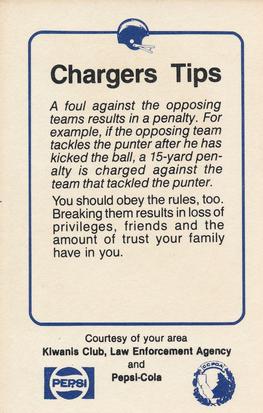 1982 San Diego Chargers Police #9 Linden King Back