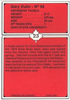 1982 JOGO Ottawa Rough Riders #23 Gary Dulin Back