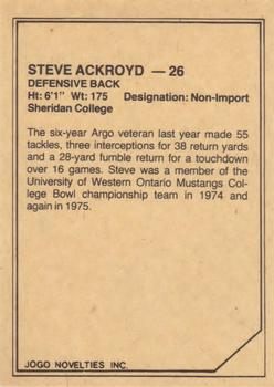1983 JOGO CFL Limited #NNO Steve Ackroyd Back