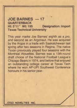 1983 JOGO CFL Limited #NNO Joe Barnes Back