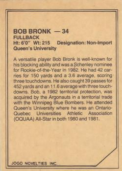 1983 JOGO CFL Limited #NNO Bob Bronk Back