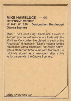 1983 JOGO CFL Limited #NNO Mike Hameluck Back