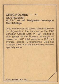 1983 JOGO CFL Limited #NNO Greg Holmes Back