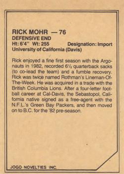 1983 JOGO CFL Limited #NNO Rick Mohr Back