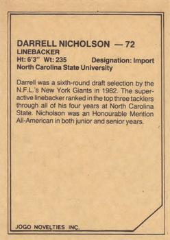 1983 JOGO CFL Limited #NNO Darrell Nicholson Back