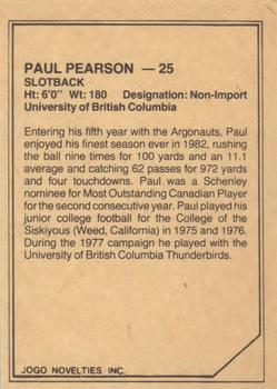 1983 JOGO CFL Limited #NNO Paul Pearson Back
