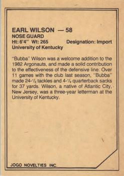 1983 JOGO CFL Limited #NNO Earl Wilson Back
