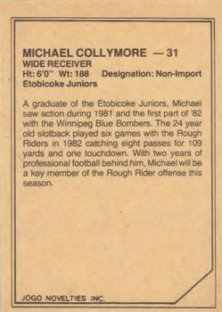 1983 JOGO CFL Limited #NNO Mike Collymore Back