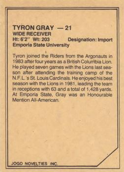 1983 JOGO CFL Limited #NNO Tyron Gray Back