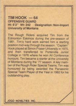1983 JOGO CFL Limited #NNO Tim Hook Back