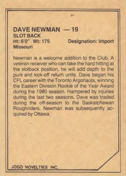 1983 JOGO CFL Limited #NNO Dave Newman Back