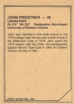 1983 JOGO CFL Limited #NNO John Priestner Back