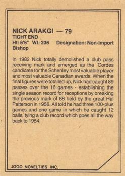 1983 JOGO CFL Limited #NNO Nick Arakgi Back