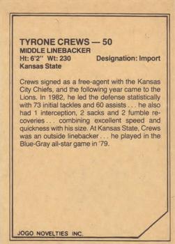 1983 JOGO CFL Limited #NNO Tyrone Crews Back