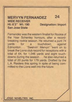 1983 JOGO CFL Limited #NNO Mervyn Fernandez Back