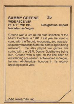 1983 JOGO CFL Limited #NNO Sammy Greene Back