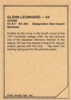 1983 JOGO CFL Limited #NNO Glenn Leonhard Back