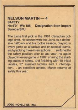 1983 JOGO CFL Limited #NNO Nelson Martin Back