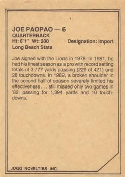 1983 JOGO CFL Limited #NNO Joe Paopao Back